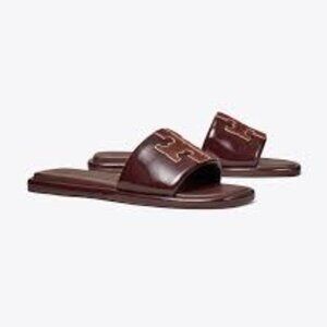 NIB TORY BURCH double t sport slide color: plum / gold